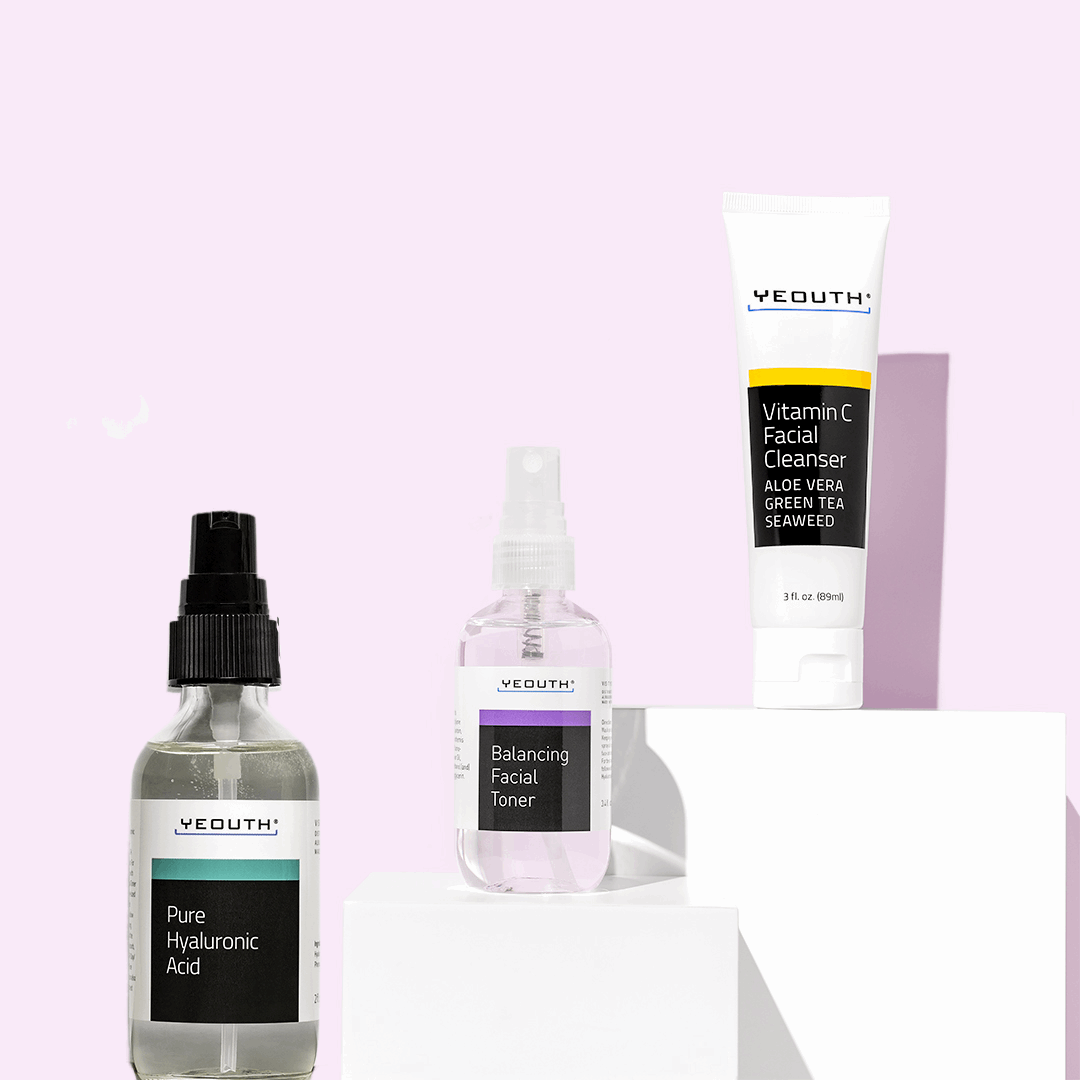 Glow Starter Kit: Vitamin C Facial Cleanser 3 oz, Balancing Facial Toner 3.4 oz & Pure Hyaluronic Acid 1 oz Glow Starter Kit: Vitamin C Facial Cleanser 3 oz, Balancing Facial Toner 3.4 oz & Pure Hyaluronic Acid 1 oz