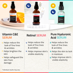 Vitamin C & E Serum 1 oz & Retinol Serum 1 oz & Pure Hyaluronic Acid Serum 1 oz