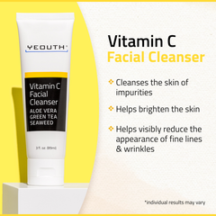 Glow Starter Kit: Vitamin C Facial Cleanser 3 oz, Balancing Facial Toner 3.4 oz & Pure Hyaluronic Acid 1 oz