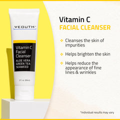 Bright & Even Tone: Vitamin C Facial Cleanser 3 oz & Glycolic Acid 30% Gel Peel 1 oz & Vitamin C&E Serum 1 oz & Hyaluronic Acid Cream 1 oz
