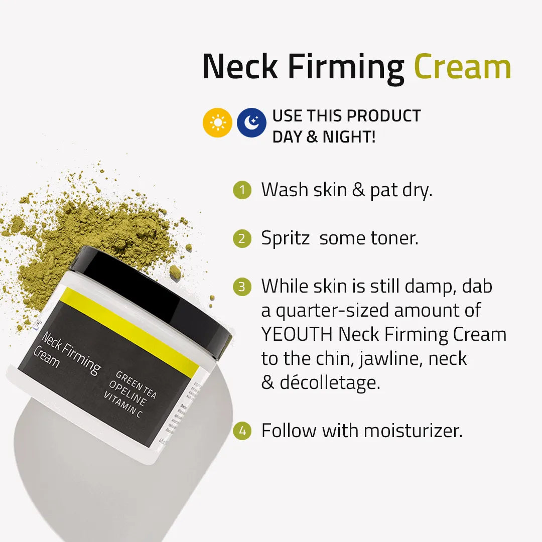 YEOUTH decolletage cream and text: easy to use, cruelty free, sulfate free, paraben free, fragrance free, and made in USA.