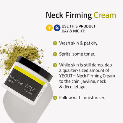 YEOUTH decolletage cream and text: easy to use, cruelty free, sulfate free, paraben free, fragrance free, and made in USA.