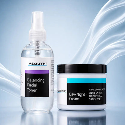 Balancing Facial Toner&amp;nbsp;(3.4 fl. oz)-&amp;nbsp; Formulated with naturally soothing ingredients to calm the skin and reduce the appearance of pores. Use before applying your YEOUTH serums to prep your skin for optimal absorption!
Day/Night Cream (4 fl. oz) - Lightweight for daytime and revitalizing for nighttime use, this 2-for-1 cream hydrates and replenishes moisture levels, enhancing the appearance of firmness and smoothness. The perfect moisturizing cream to lock in hydration as you complete your skincar