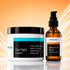 Day/Night Cream jar and Vitamin C&E Serum bottle with YEOUTH branding on an orange gradient background.