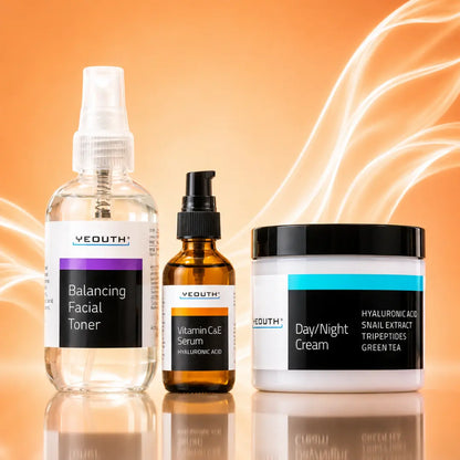 Balancing Facial Toner ( 3.4 fl.oz.)&amp;nbsp;-&amp;nbsp;Refreshing mist that moistens, soothes, and preps skin prior to serum and moisturizer application.

Vitamin C &amp;amp; E Serum (1 fl.oz.) - Revitalizing serum that hydrates and brightens for a more vibrant, glowing complexion.

Day/Night Cream (4 fl.oz.) - Hydrating cream that enhances the appearance of smooth, firm, and plump skin.