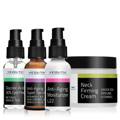 Revitalizing Skincare Essentials: Glycolic Acid 30% Gel Peel 1 oz,  Anti-Aging Super Serum 1 oz, Anti-Aging Moisturizer L22 1 oz & Neck Firming Cream 2 oz Revitalizing Skincare Essentials: Glycolic Acid 30% Gel Peel 1 oz,  Anti-Aging Super Serum 1 oz, Anti-Aging Moisturizer L22 1 oz & Neck Firming Cream 2 oz Revitalizing Skincare Essentials: Glycolic Acid 30% Gel Peel 1 oz,  Anti-Aging Super Serum 1 oz, Anti-Aging Moisturizer L22 1 oz & Neck Firming Cream 2 oz