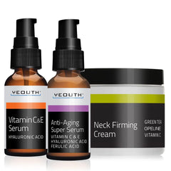 Tech Neck Essentials: Vitamin C and E Serum 1 oz, Anti Aging Super Serum 1 oz & Neck Firming Cream 2 oz Tech Neck Essentials: Vitamin C and E Serum 1 oz, Anti Aging Super Serum 1 oz & Neck Firming Cream 2 oz Tech Neck Essentials: Vitamin C and E Serum 1 oz, Anti Aging Super Serum 1 oz & Neck Firming Cream 2 oz