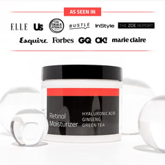 YEOUTH Retinol cream with Hyaluronic Acid, Ginseng, Green Tea, and media mentions like InStyle and Forbes.