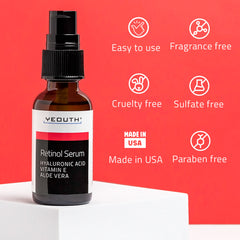 YEOUTH Retinol Serum with hyaluronic acid vitamin E and aloe vera fragrance free cruelty free paraben free sulfate free made in USA