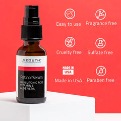 Retinol Serum for Face YEOUTH Retinol Serum with hyaluronic acid vitamin E and aloe vera fragrance free cruelty free paraben free sulfate free made in USA