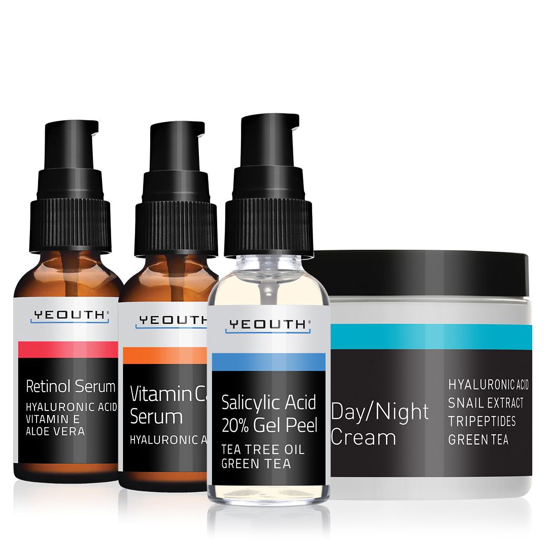 Radiance-Boosting Essentials: Retinol Serum 1 oz , Vitamin C&E Serum 1 oz &  Salicylic Acid 20% Gel Peel 1 oz & Day/Night Cream 4 oz Radiance-Boosting Essentials: Retinol Serum 1 oz , Vitamin C&E Serum 1 oz &  Salicylic Acid 20% Gel Peel 1 oz & Day/Night Cream 4 oz