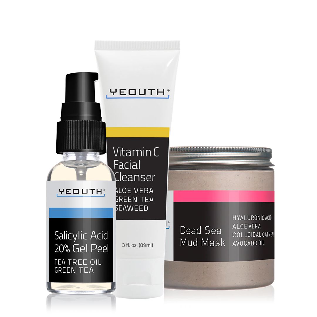 Skin Clarity Bundle: Salicylic Acid 20% Gel Peel 1 oz & Vitamin C Facial Cleanser 3 oz &  Dead Sea Mud Mask 8 oz