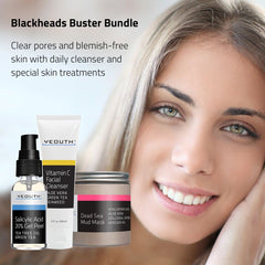 Skin Clarity Bundle: Salicylic Acid 20% Gel Peel 1 oz & Vitamin C Facial Cleanser 3 oz &  Dead Sea Mud Mask 8 oz