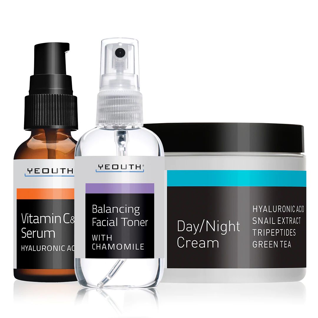 Daytime Essentials: Vitamin C&E Serum 1 oz, Balancing Facial Toner 3.4 oz & Day/Night Cream 4 oz Daytime Essentials: Vitamin C&E Serum 1 oz, Balancing Facial Toner 3.4 oz & Day/Night Cream 4 oz