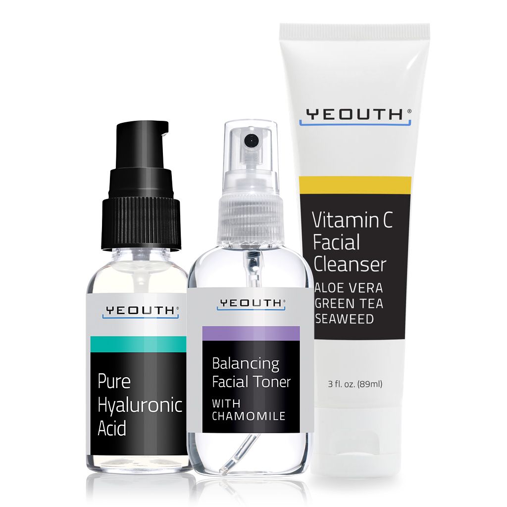 Glow Starter Kit: Pure Hyaluronic Acid 1 oz & Balancing Facial Toner 3.4 oz & Vitamin C Facial Cleanser 3 oz