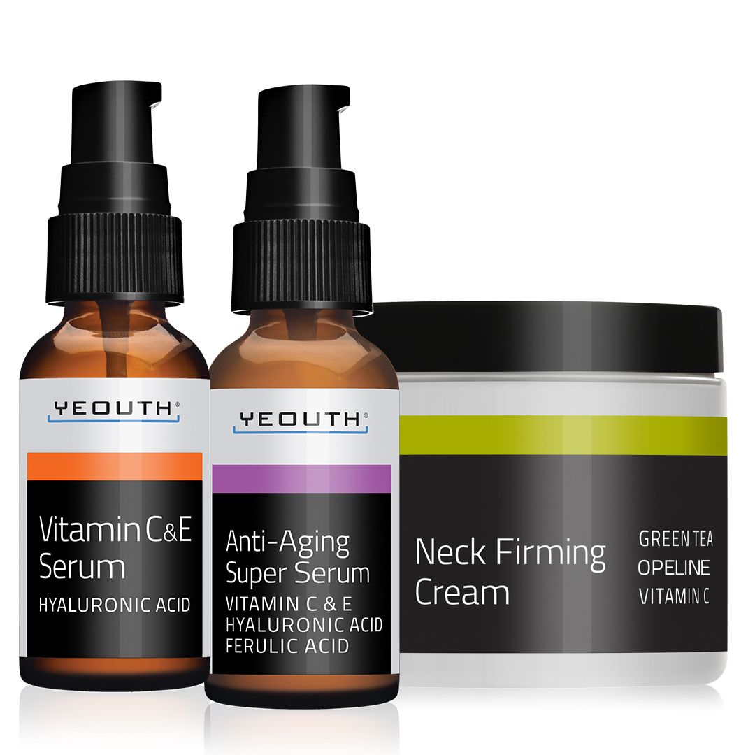 Tech Neck Skincare Set: Vitamin C&E Serum 1 oz & Anti-Aging Super Serum 1 oz & Neck Firming Cream 2 oz